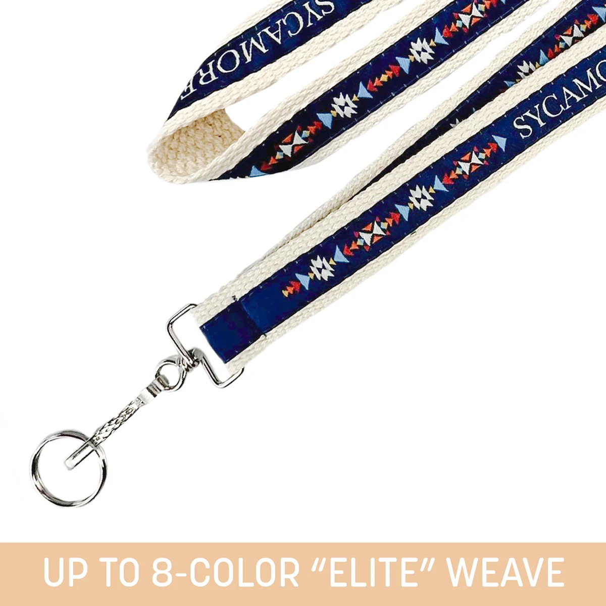 1" Woven Cotton Lanyard w/ Swivel Snap & Split Ring - "Elite" Weave 1