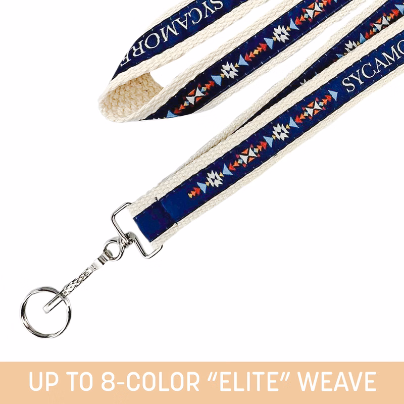 1" Woven Cotton Lanyard w/ Swivel Snap & Split Ring - "Elite" Weave