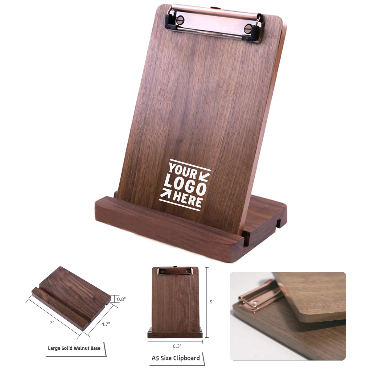 Adjustable Base Set Durable Thick Solid Material Handmade Walnut Wood Clipboard 1