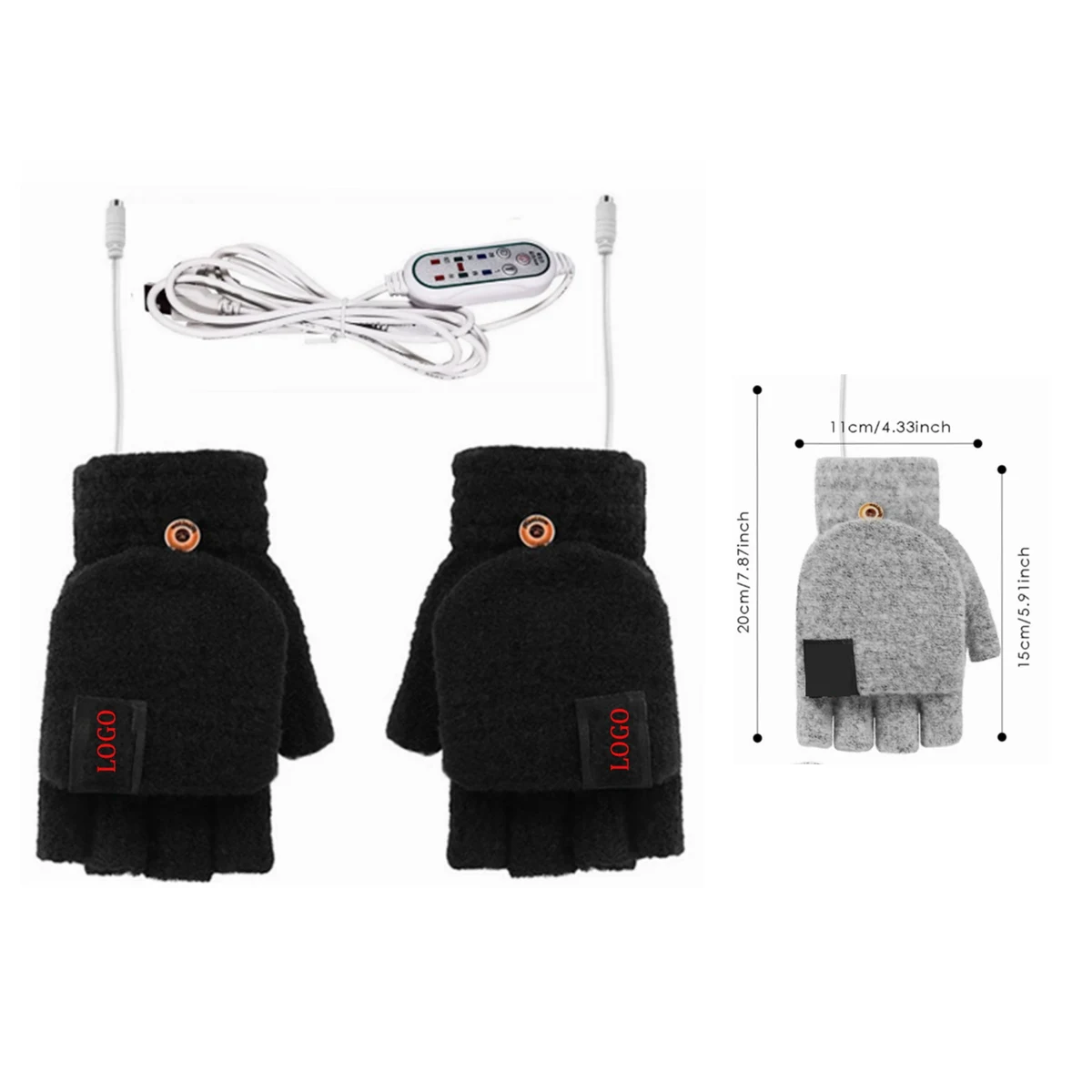 USB Flip Half Finger Heated Warm Gloves 1