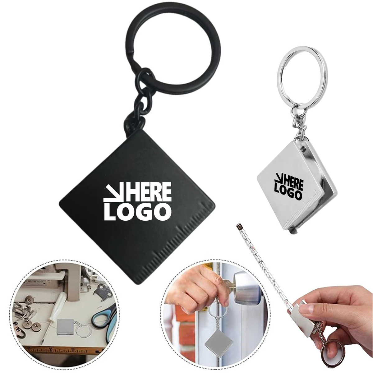MOQ 20 Mini Tape Measure Key Chain 2.3ft Black 1