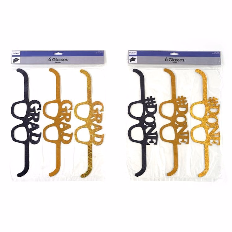 Graduation Paper Glasses - 2 Designs 6 Pack