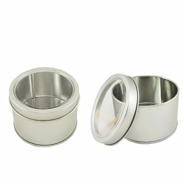 Round Tin Box Storage with PVC Window