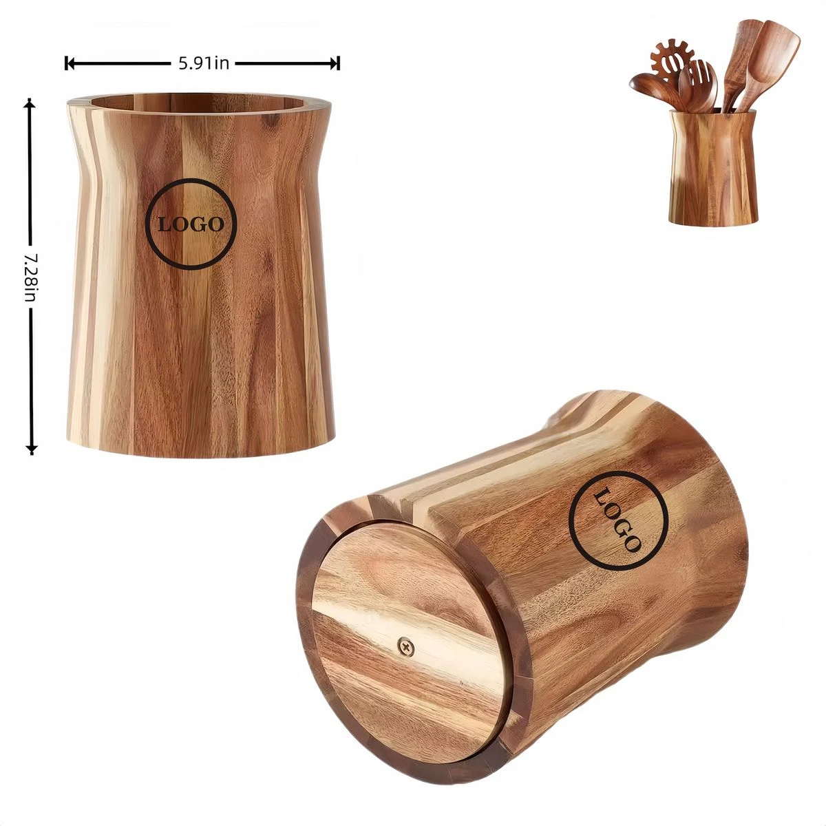 Acacia Wood Rotating Kitchen Utensil Organizer 1