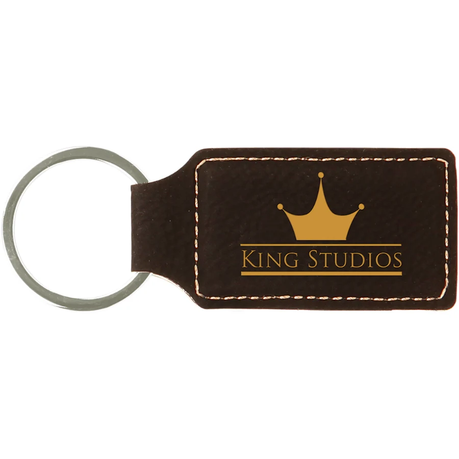 2 3/4" x 1 1/4" Black/Gold Leatherette Rectangle Keychain 1