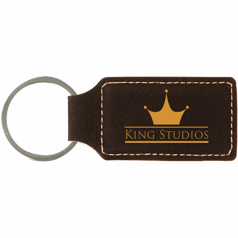 2 3/4" x 1 1/4" Black/Gold Leatherette Rectangle Keychain