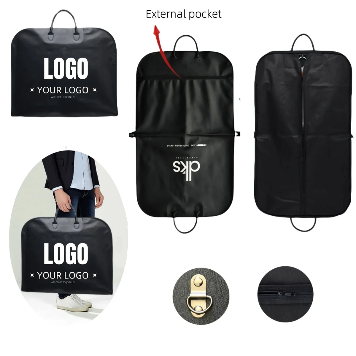 Leather Travel Garment Bags With Outer Pocket 1
