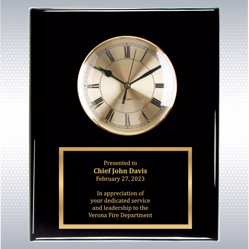 Black Piano Finish Solid Wood Plaque W/ Clock