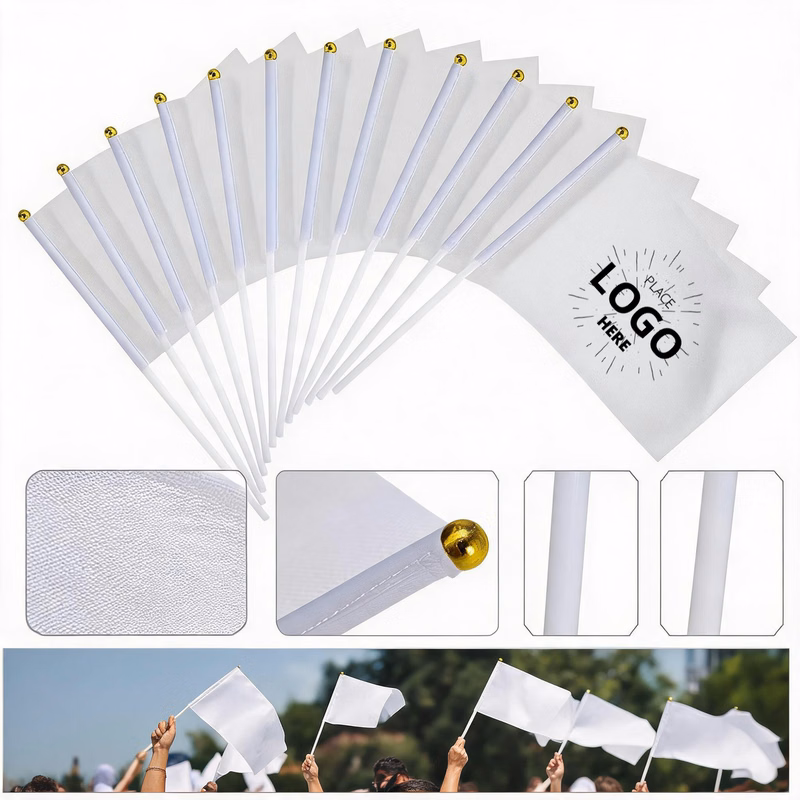 Blank White Handheld Stick Flags for Events & DIY