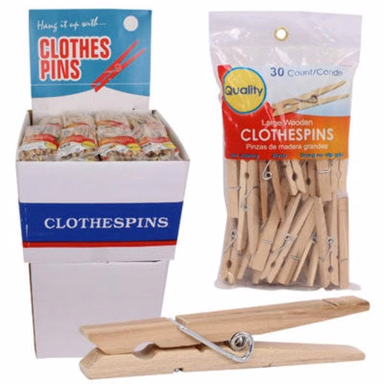 Large Wooden Clothespins - 30 Pack Natural