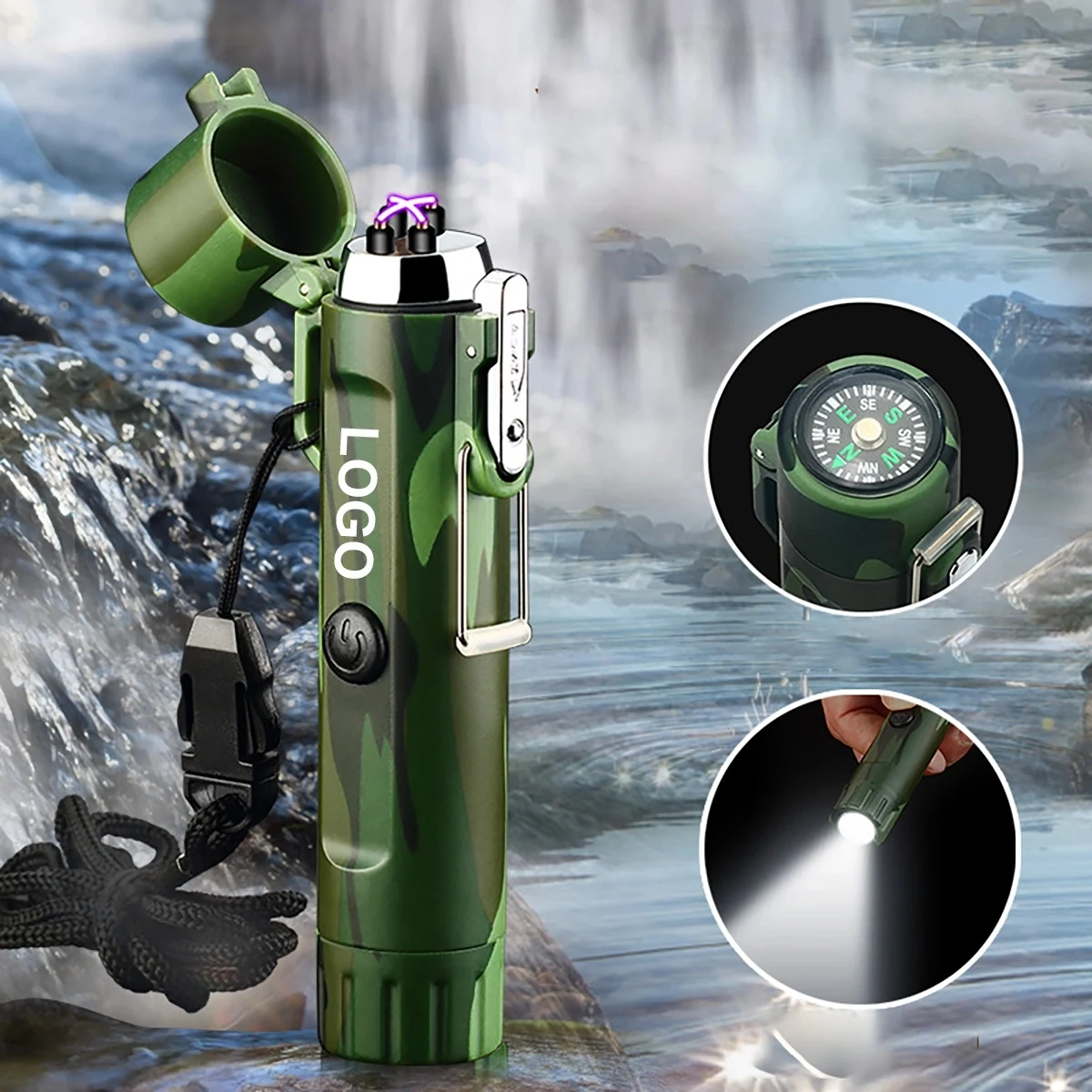 USB Plasma Arc Lighter with Flashlight & Compass 1