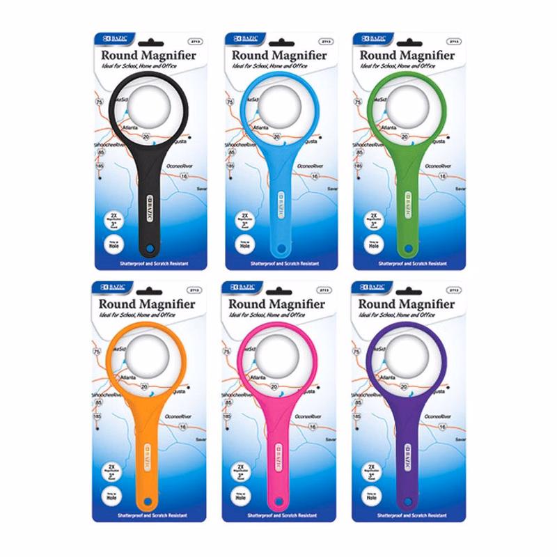 3" Round 2X Magnifiers - 6 Colors Handheld