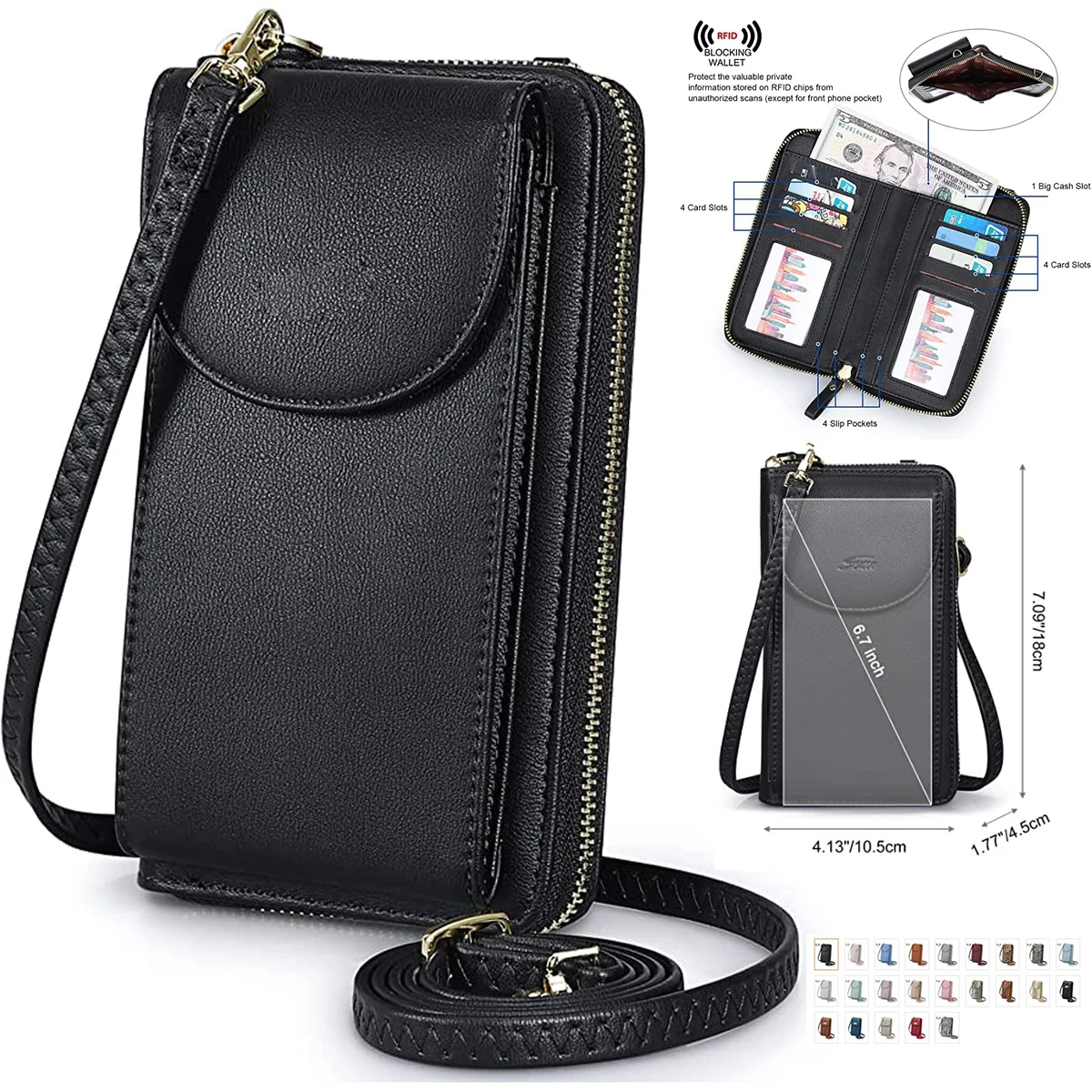 PU Leather RFID Blocking Crossbody Cell Phone Bag 1