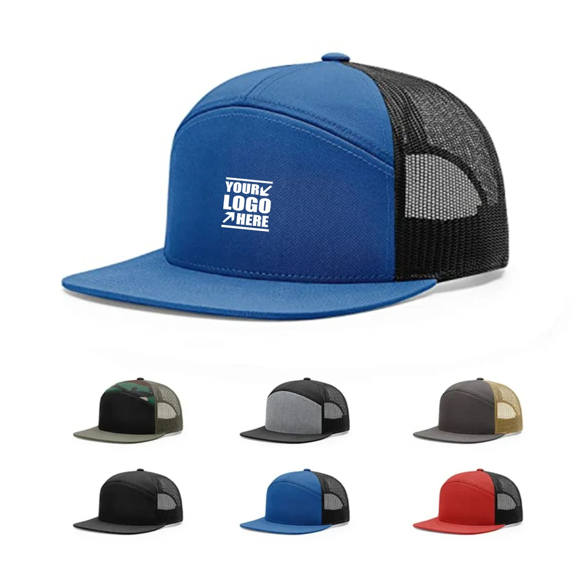 7 Panel Snapback Mesh Back Cap Flat Bill Trucker Hat 1