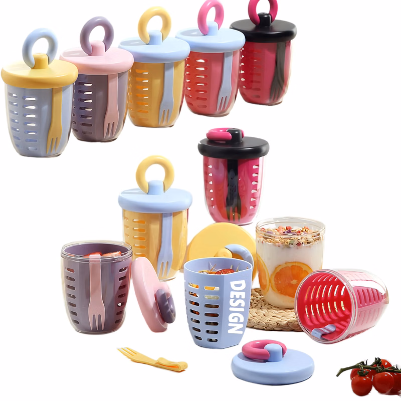 Elegant Double Layer Fruit Salad Cup With Fork Spoon