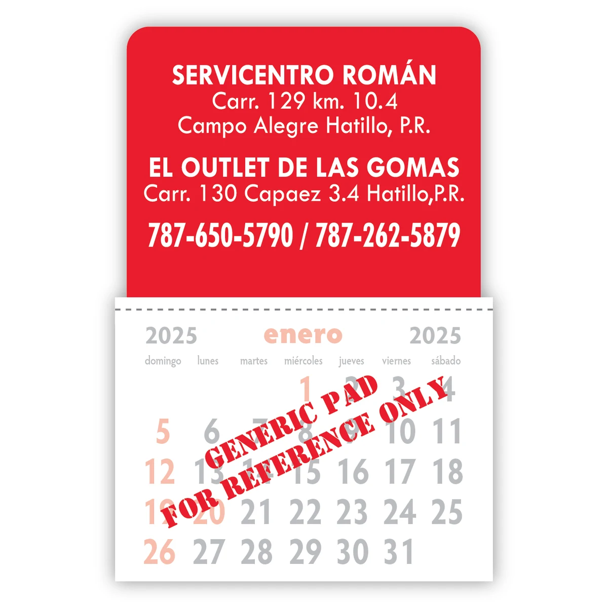 Designer shaped Kwik-Stik 6 Mill Smooth Vinyl Spanish Calendar Standard Design 1