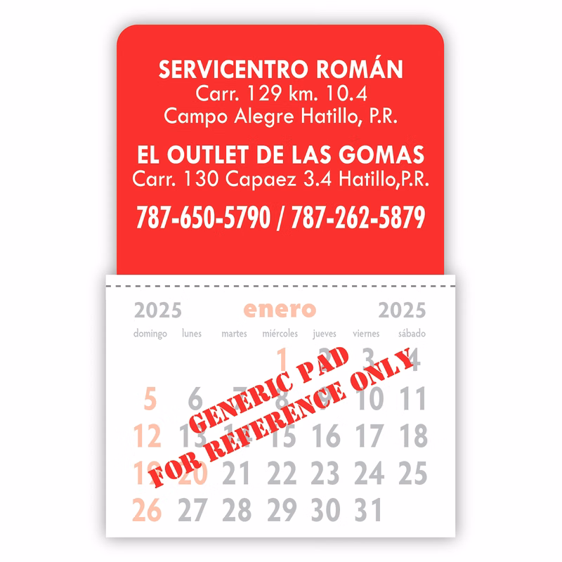 Designer shaped Kwik-Stik 6 Mill Smooth Vinyl Spanish Calendar Standard Design