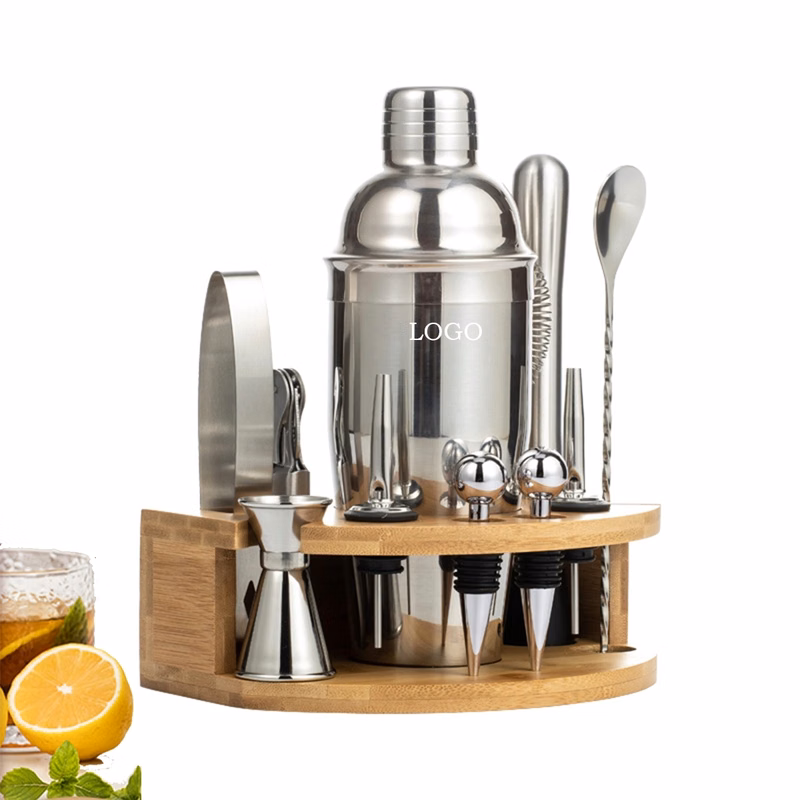 Cocktail Shaker Making Set Semicircle Eco Bamboo Stand