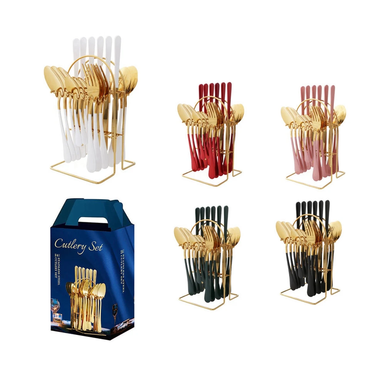24 Piece Gold Silverware Flatware Cutlery Set With Stand 1