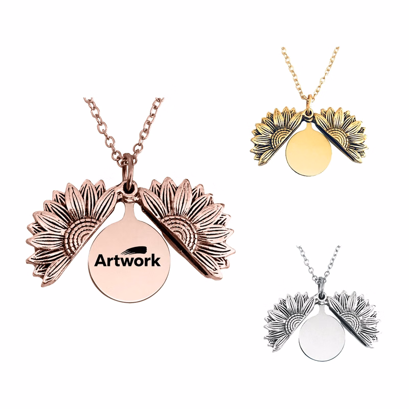 Sunflower Stainless Steel Round Brand Necklace