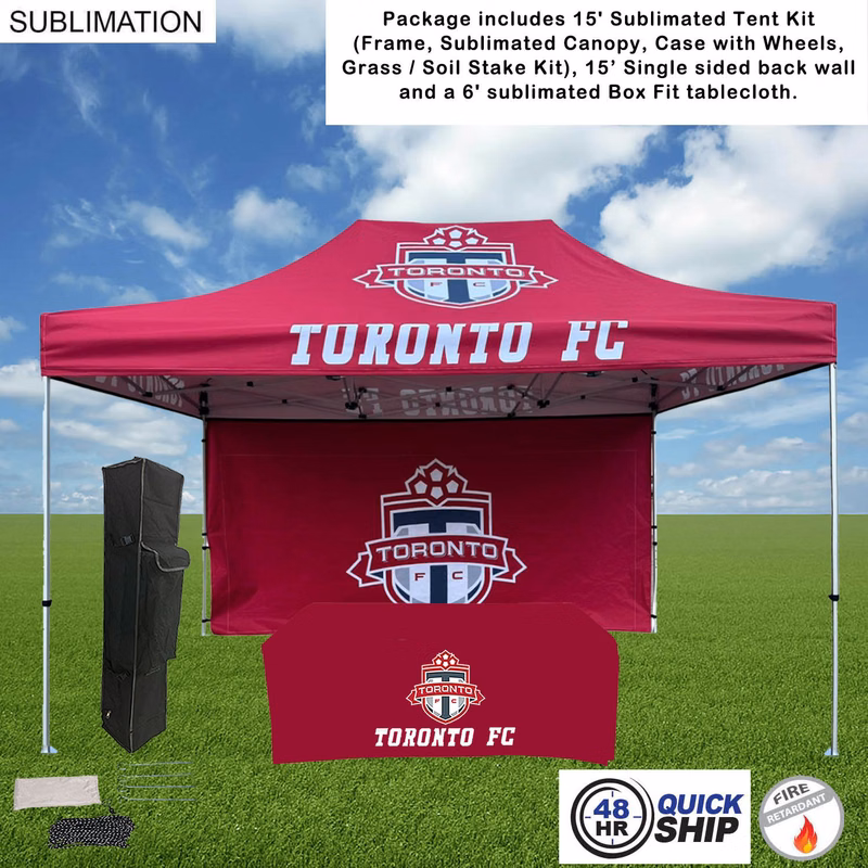 48Hr Quick Ship - Deluxe Event Package, 15' Tent kit, 15' backwall, and 6' Box Fit Tablecloth