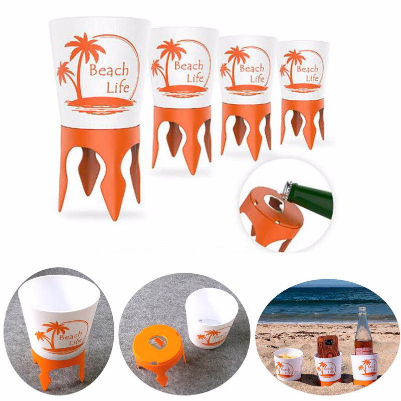 Beach Cup Holders Sand w/Bottle Opener & Spikes