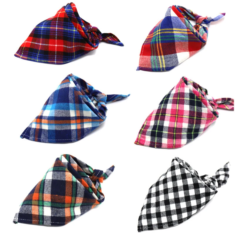 Dog Bandana Plaid Reversible Triangle Bibs Scarf 1