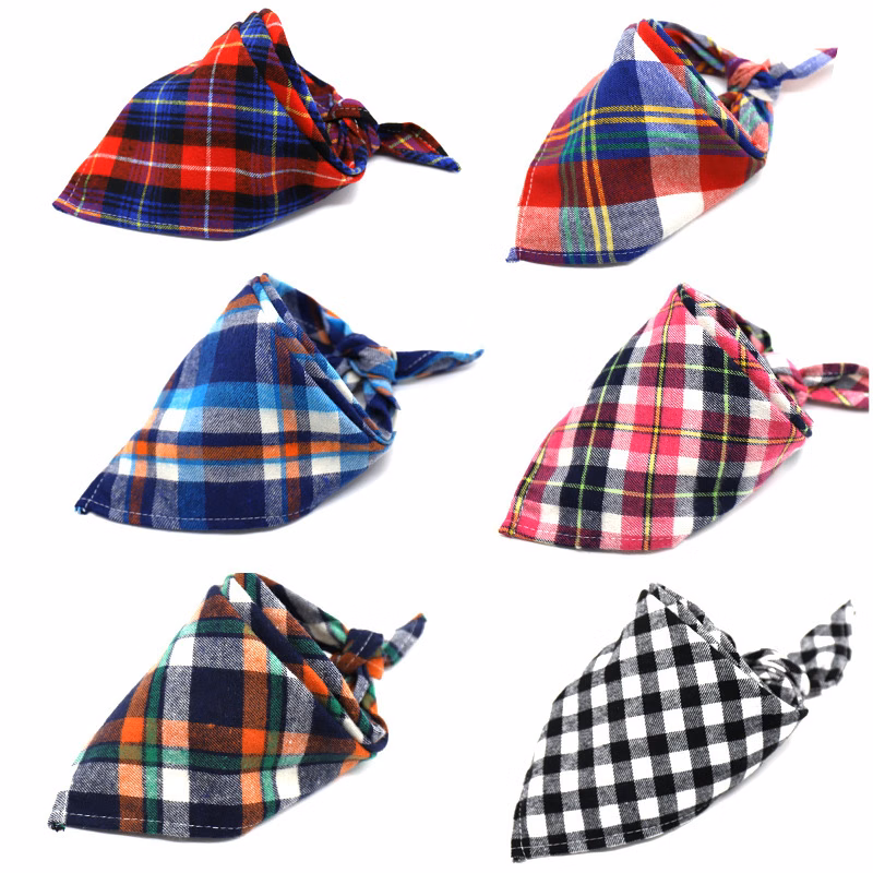 Dog Bandana Plaid Reversible Triangle Bibs Scarf