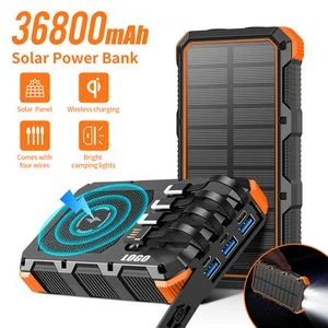Multi Output 36800mAh Wireless Solar Power Bank With Flashlight 1