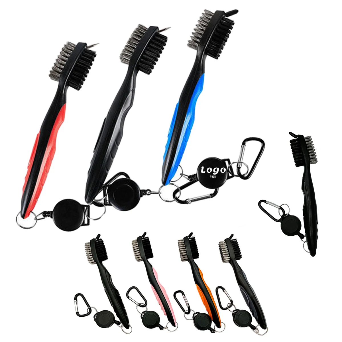 Clasp-Attached Double-Sided Golf Club Brush 1