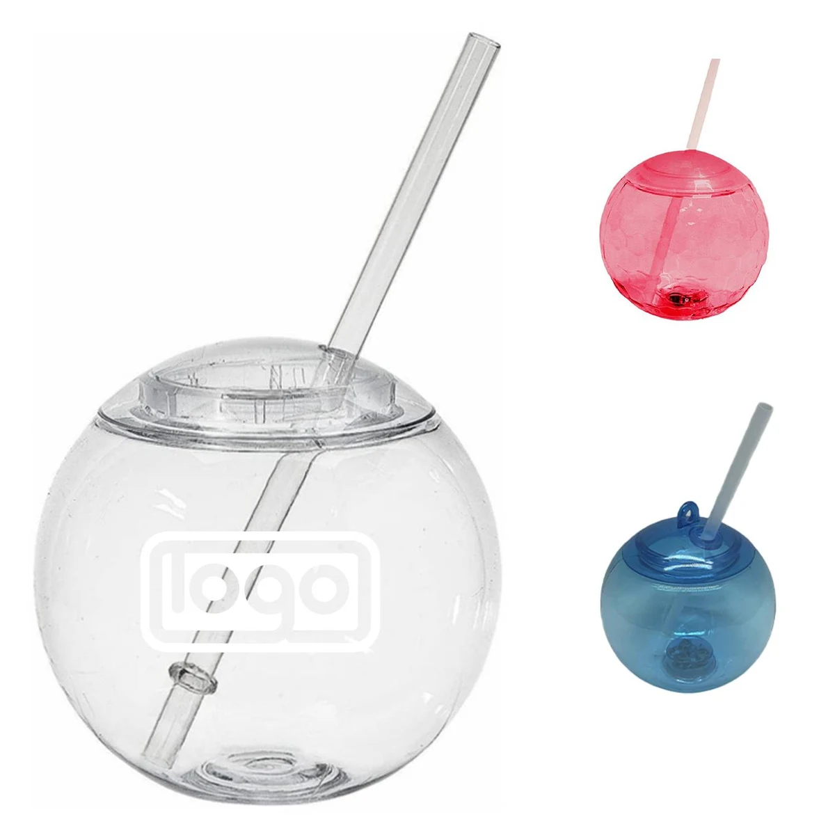 16 oz Plastic Party Clear Ball Cups w/ Straw 1
