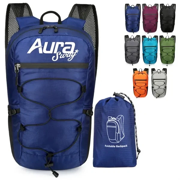 Custom Foldable Backpack with Bungee Cord System — Hiking Gym Travel Gear 1