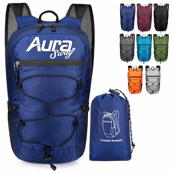 Custom Foldable Backpack with Bungee Cord System — Hiking Gym Travel Gear