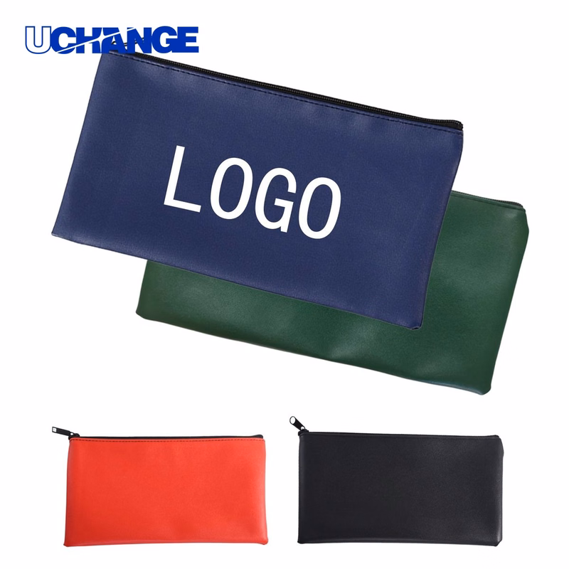 Zipper Leather Bank Deposit Bag