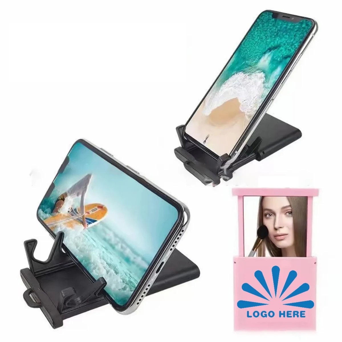 2-In-1 Portable Foldable Phone Holder With Makeup Mirror 1