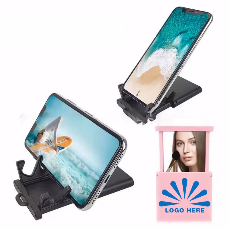 2-In-1 Portable Foldable Phone Holder With Makeup Mirror