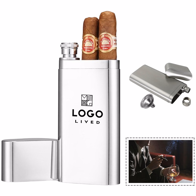 Portable Stainless Steel Hip Flask With Cigar Box