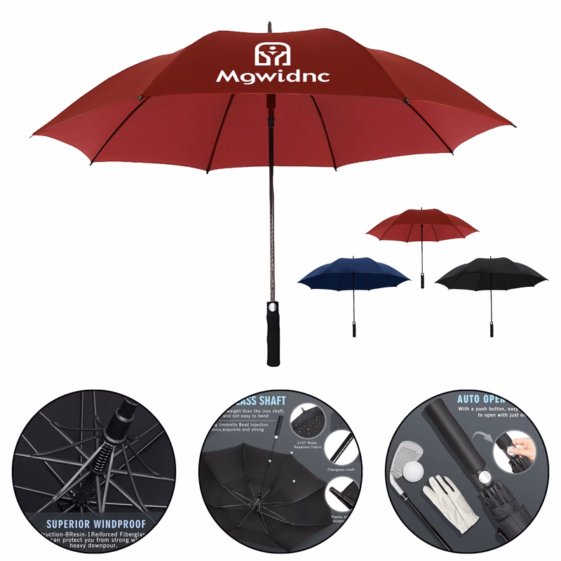 Strong Windproof Fiberglass Long Handle Umbrella with Auto Open