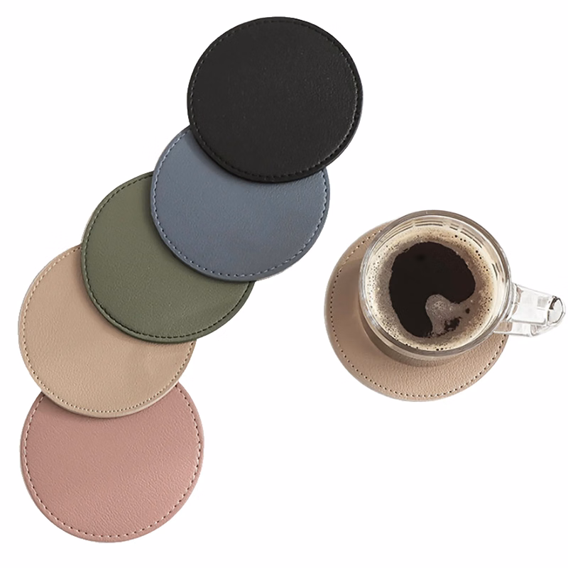 PU Leather Absorbent Round Coaster MOQ 50