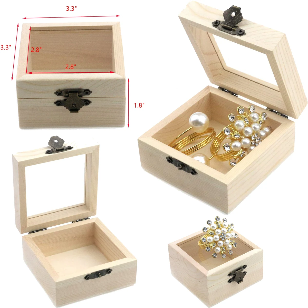 3.3 x 3.3 x 1.8 Inches Craft Unfinished Wood Box 1