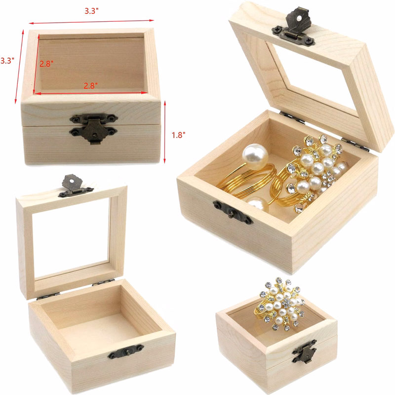 3.3 x 3.3 x 1.8 Inches Craft Unfinished Wood Box