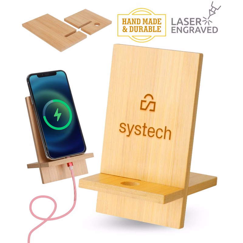 Union Printed - Detachable Phone Stand made with Genuine Bamboo - Laser Engraved