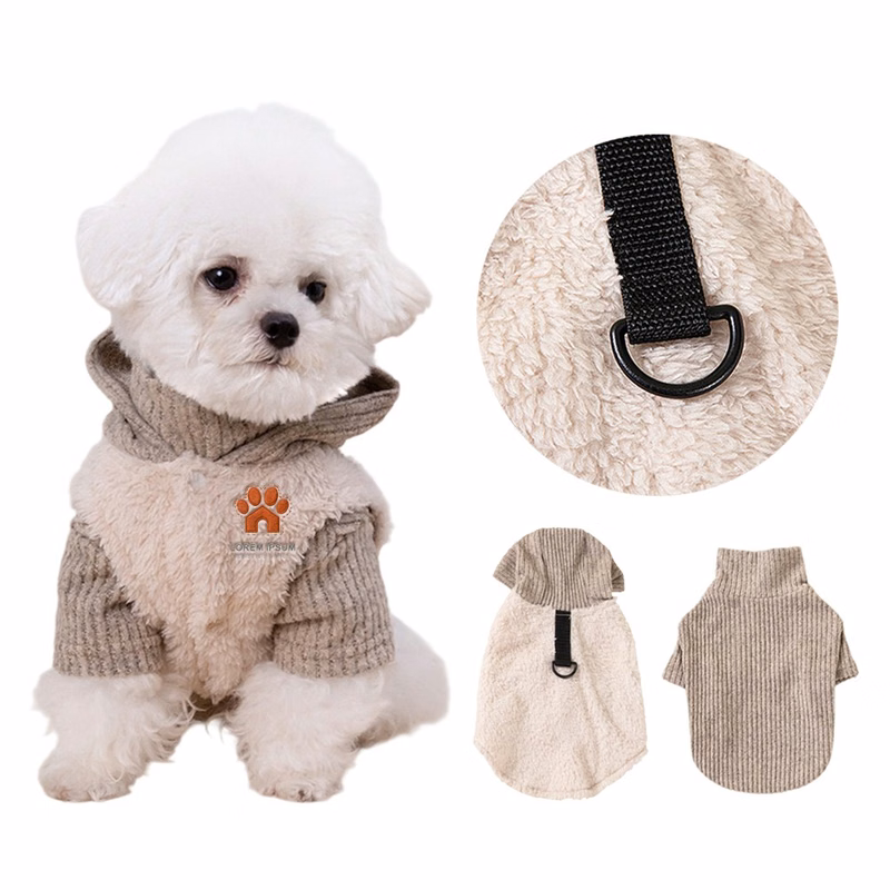 2-Piece Polyester Pet Sweater Set With Leash Ring