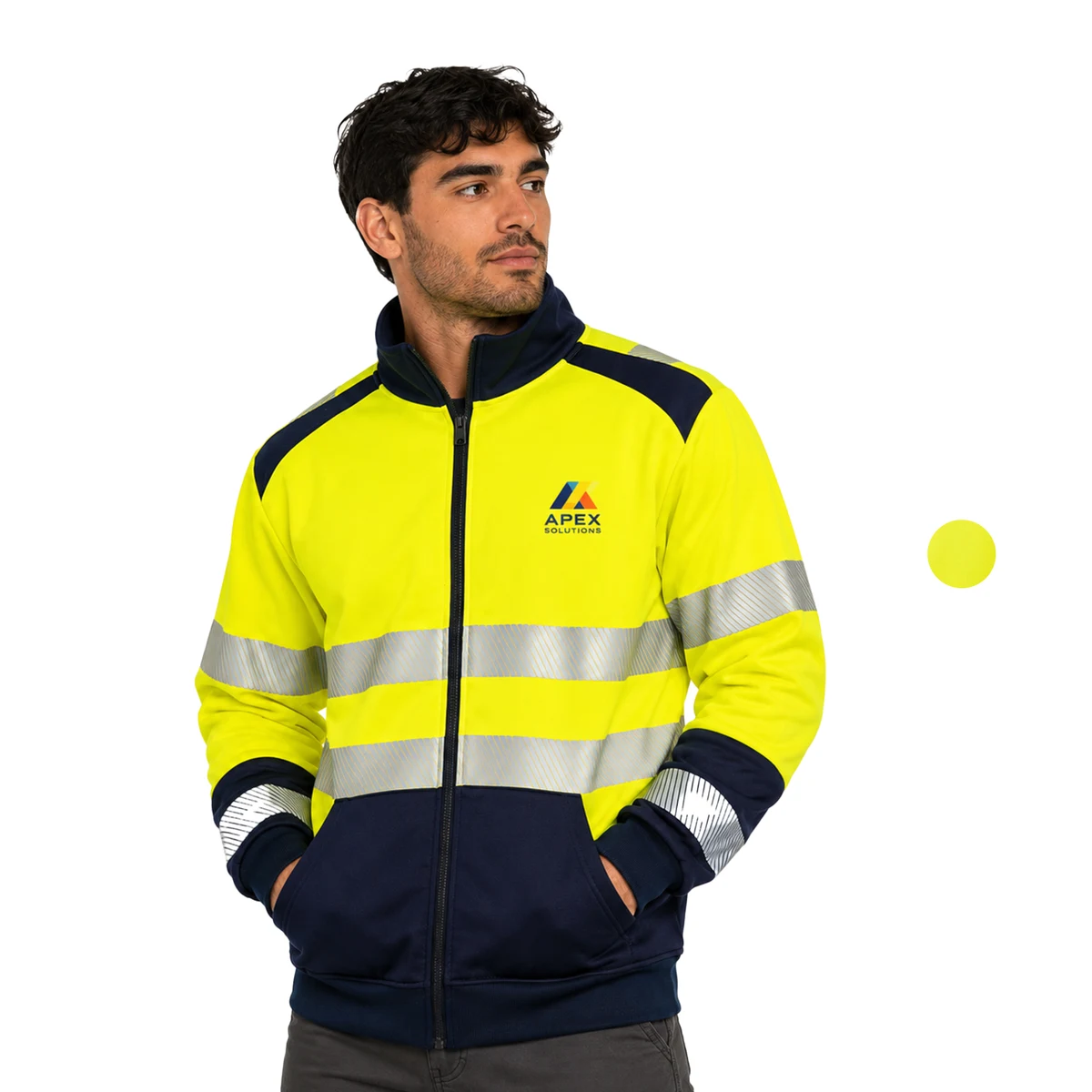 Class 3 Color Block Safety Full Zip Jacket With Segmented Tape And Kangaroo Pocket 1