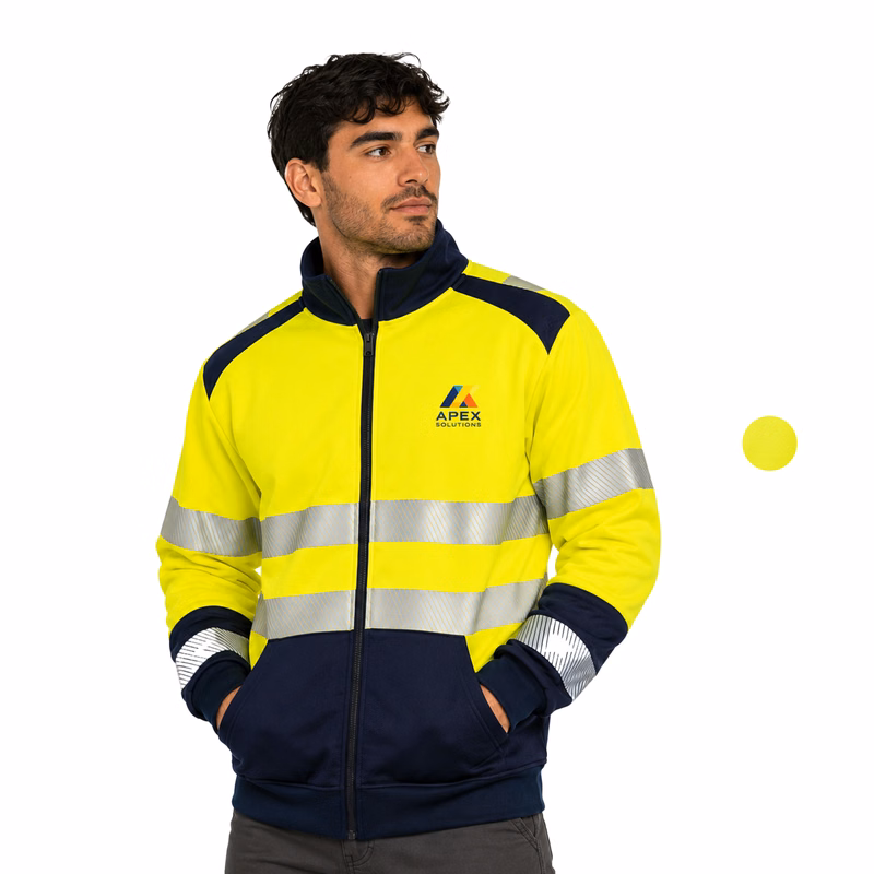 Class 3 Color Block Safety Full Zip Jacket With Segmented Tape And Kangaroo Pocket