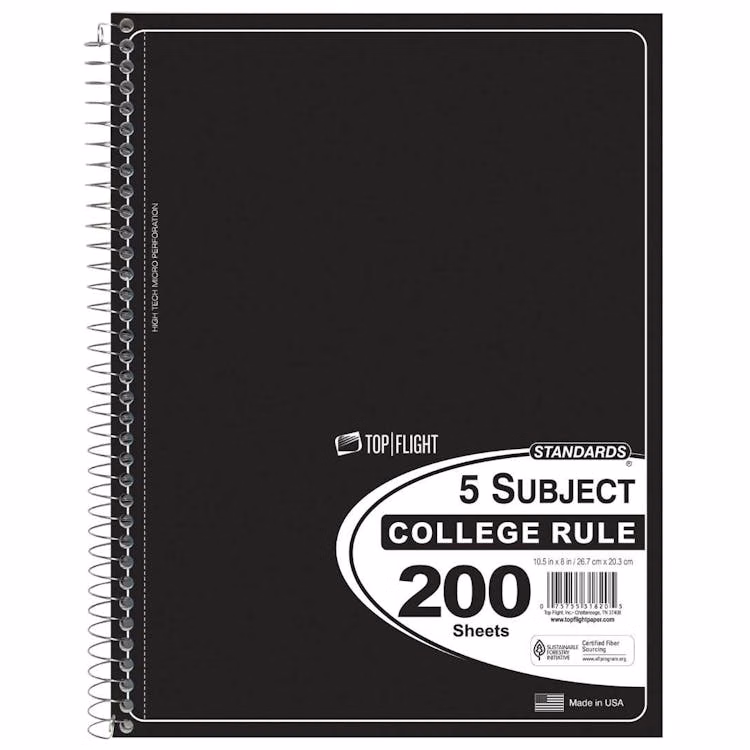 5-Subject College Rule Notebooks Assorted