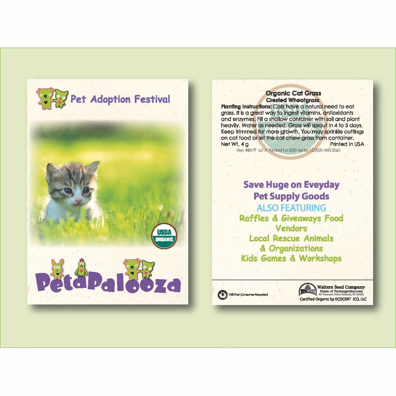 Organic Cat Grass Seed Packet - Wheat Grass - Standard Size 3.25" x 4.5"