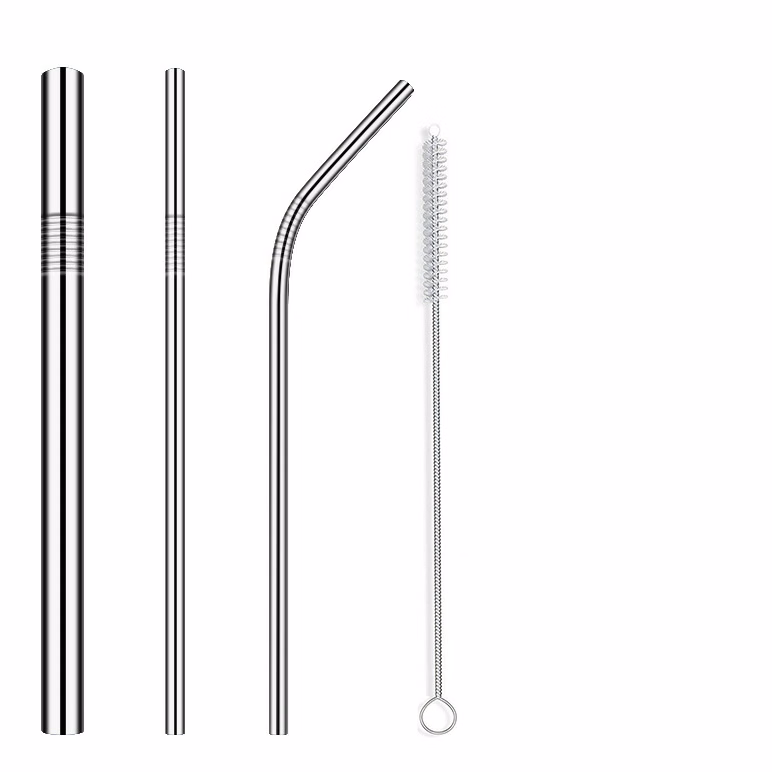 Stainless Steel Metal Straws w/Storage Bag & Cleaning Brush