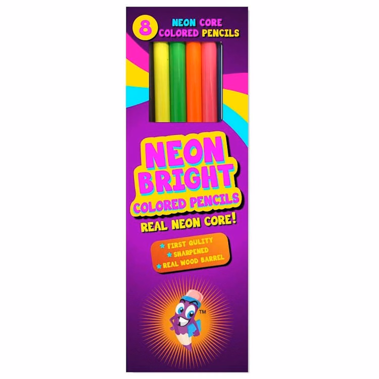Neon Bright Colored Pencils - 8 Pre-sharpened Colors