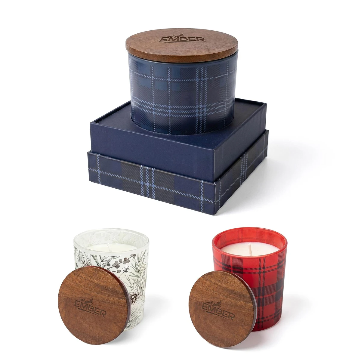 Ember 296 Ml / 10 Oz Patterned Glass Candle With Acacia Wood Lid 1